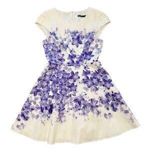 Karen Millen Fit n Flare Purple Floral Dress Preppy Cap Sleeve Lover Church 8